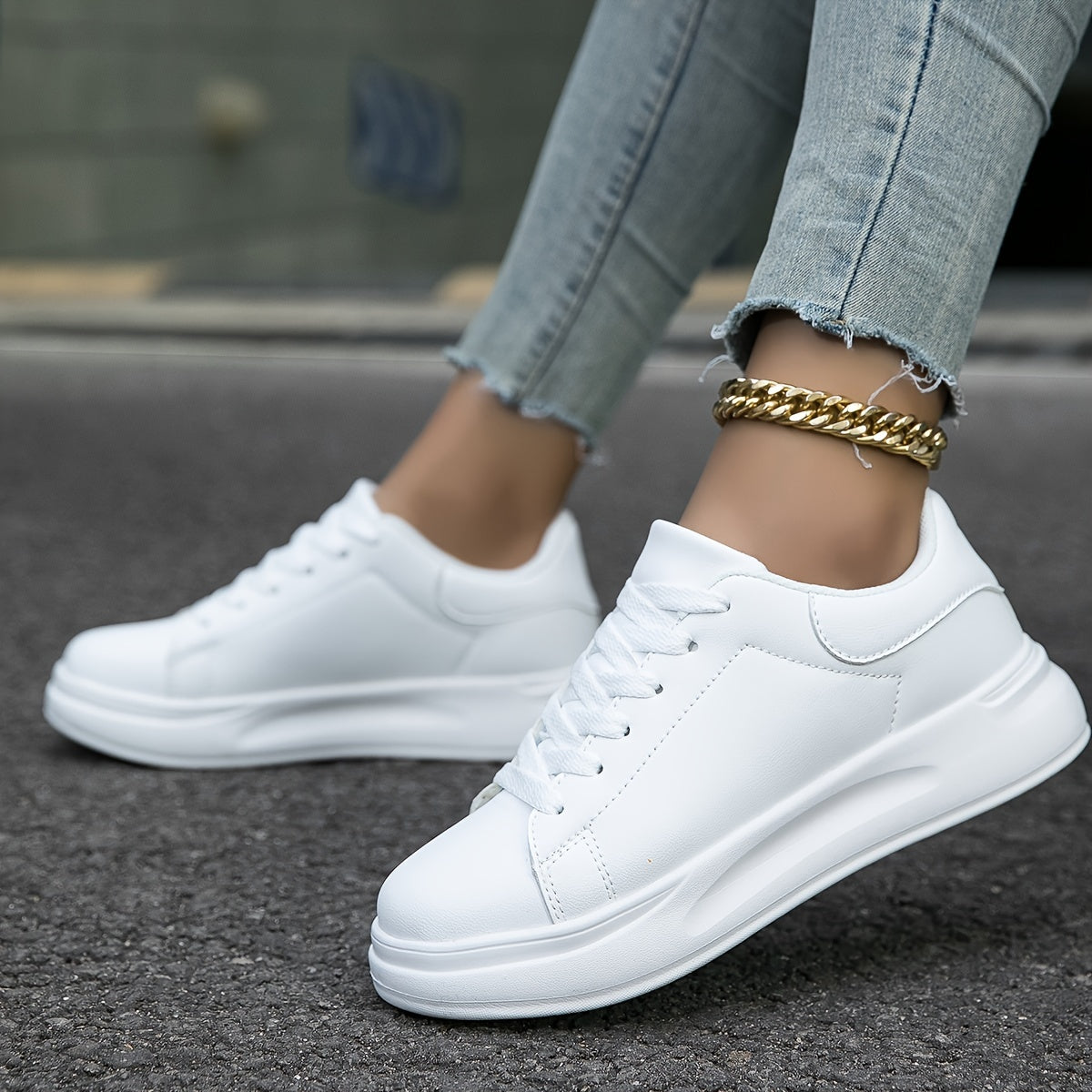 "Hazel White Leather Sneakers - Lightweight and Comfortable"