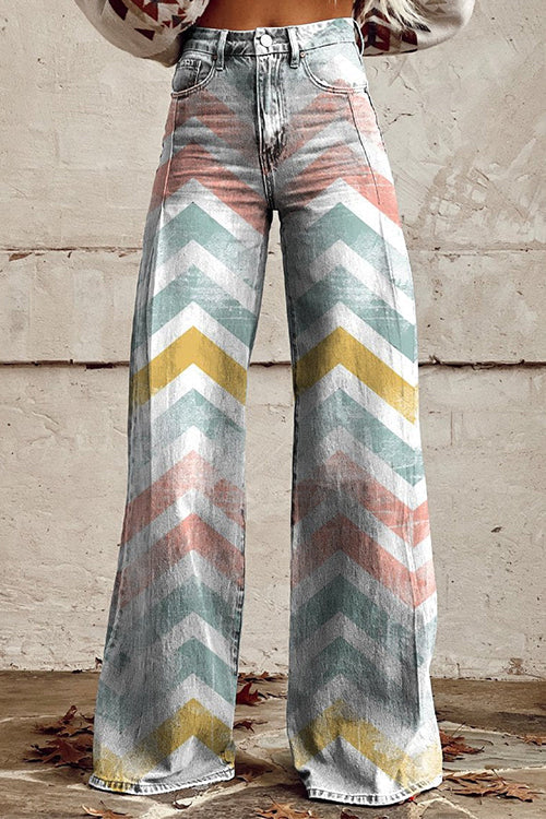 Margovil High Rise Color Block Printed Wide Leg Pants afbeelding 3