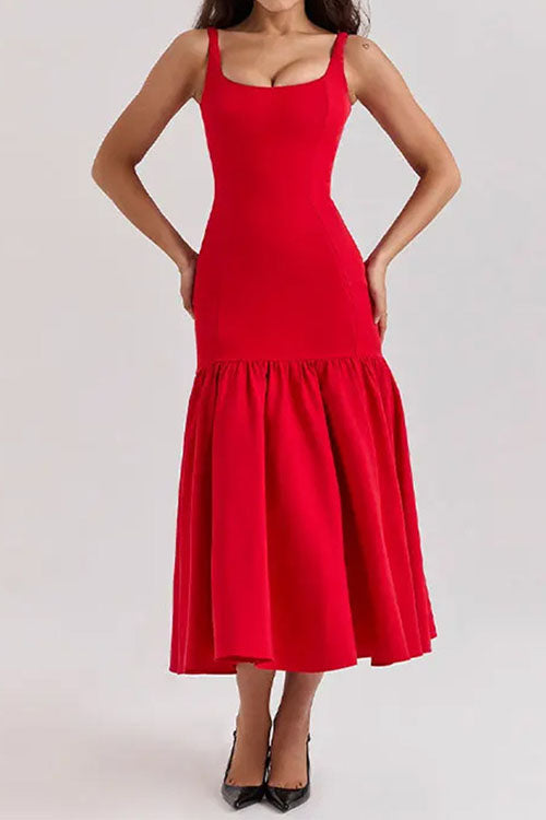 Margovil U Neck Sleeveless Ruffle Bodycon Midi Dress(5 Colors Available!) afbeelding 10