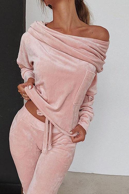 Margovil Off Shoulder Long SLeeve Top and Long Pants Sets afbeelding 1
