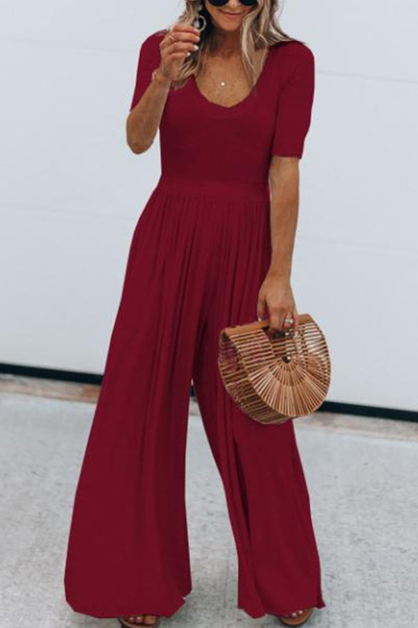 Margovil U Neck Short Sleeve Ruched Wide Leg Jumpsuit afbeelding 3