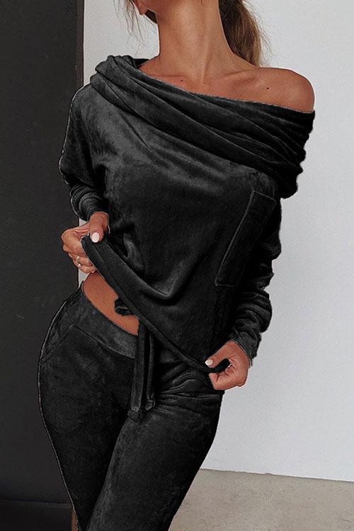 Margovil Off Shoulder Long SLeeve Top and Long Pants Sets afbeelding 2