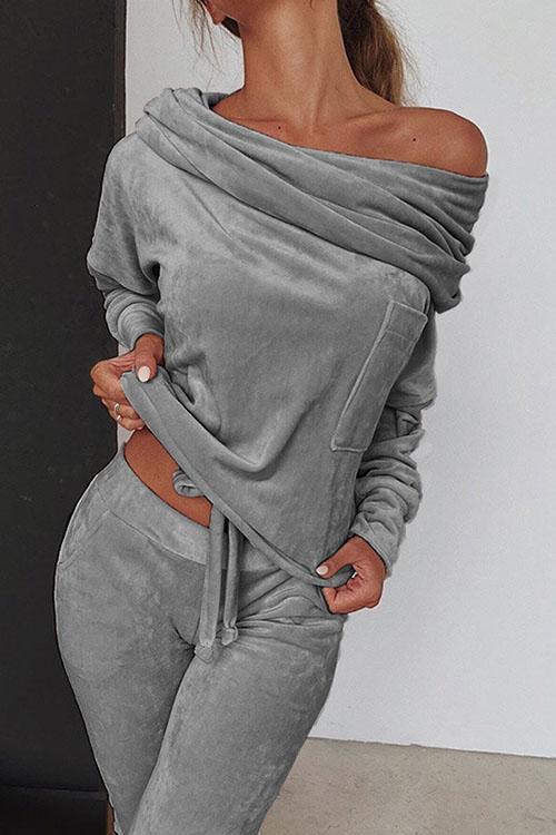 Margovil Off Shoulder Long SLeeve Top and Long Pants Sets afbeelding 6