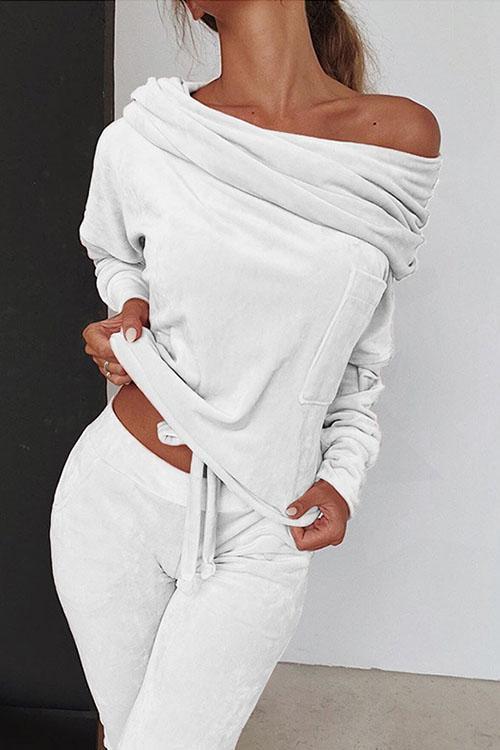 Margovil Off Shoulder Long SLeeve Top and Long Pants Sets afbeelding 3
