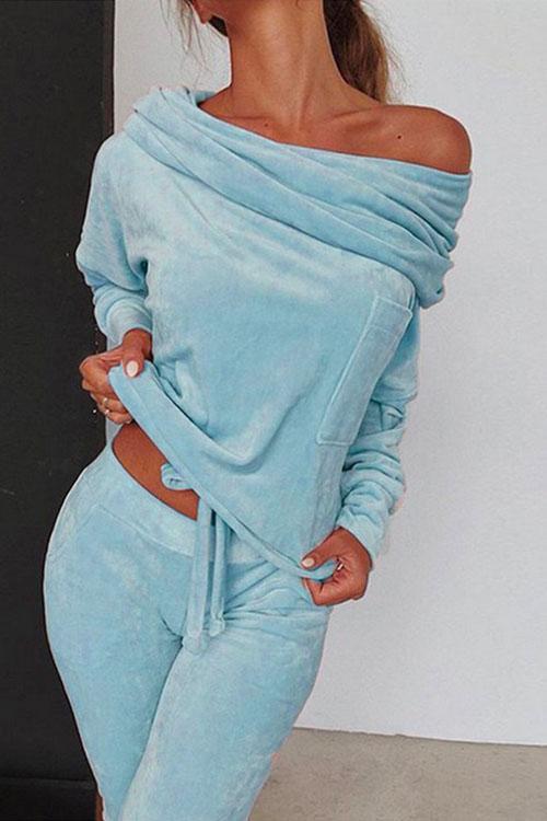 Margovil Off Shoulder Long SLeeve Top and Long Pants Sets afbeelding 5