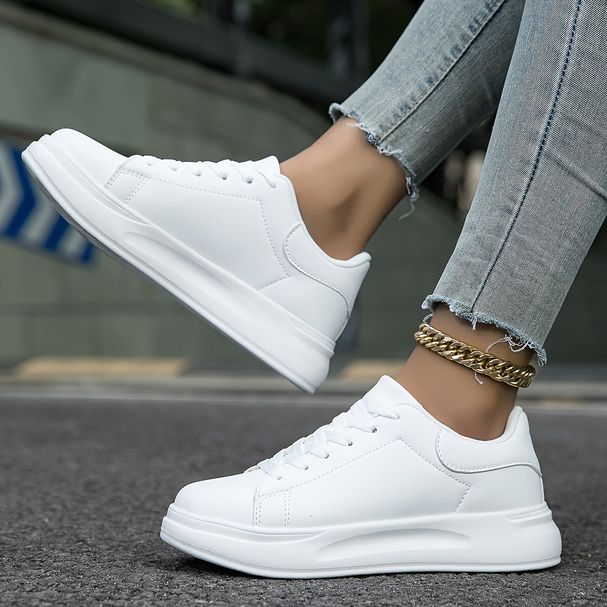 "Hazel White Leather Sneakers - Lightweight and Comfortable"