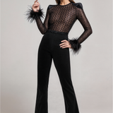 Cassandra Fur Sleeves Lace Slim Fit Jumpsuit afbeelding 1