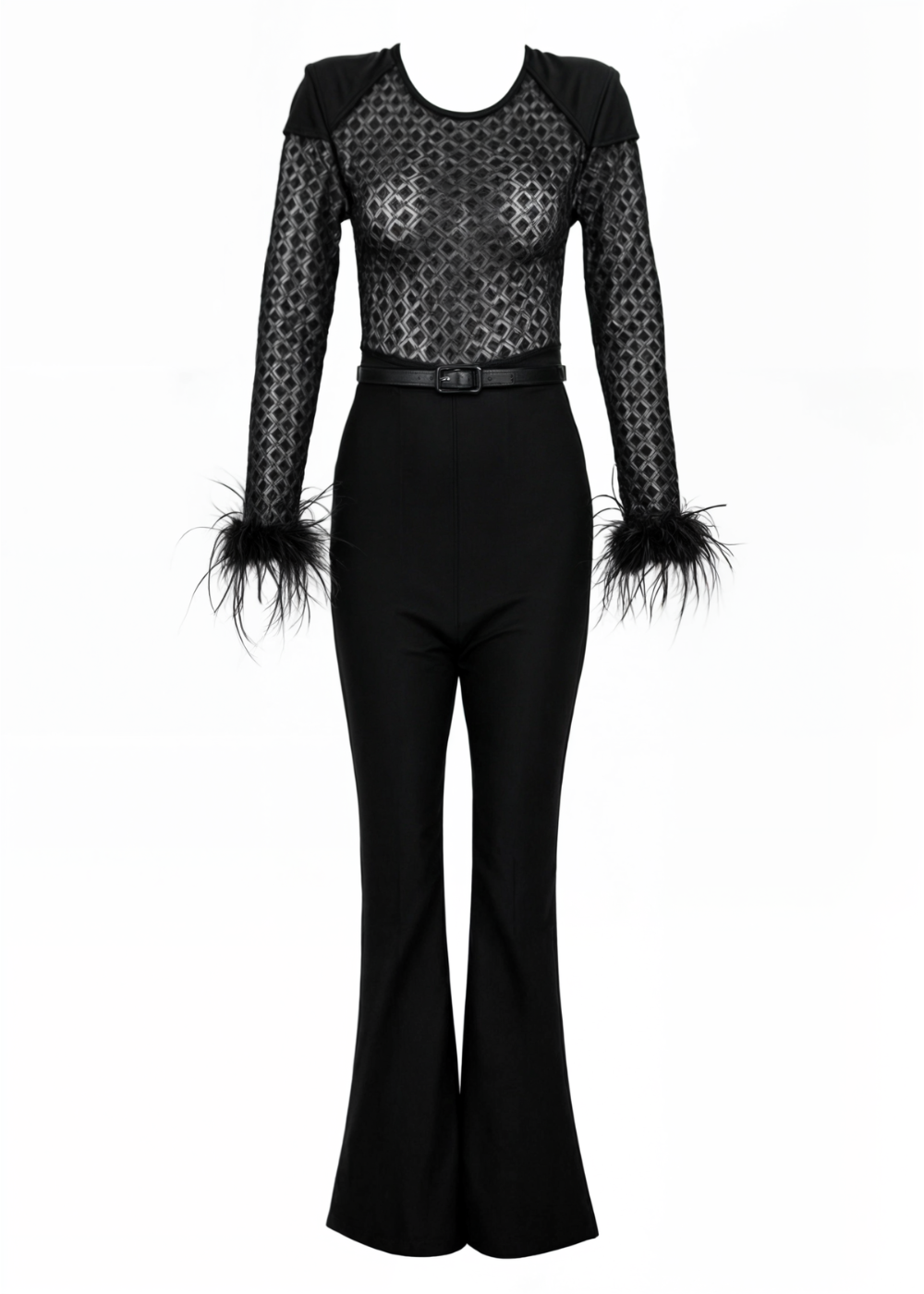 Cassandra Fur Sleeves Lace Slim Fit Jumpsuit afbeelding 4