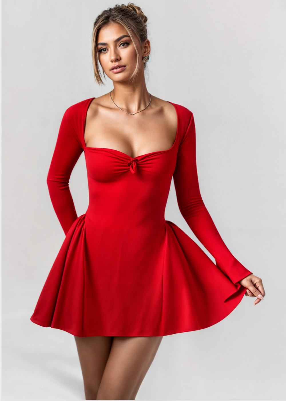 Clara Pleated Bow Mini Dress afbeelding 2