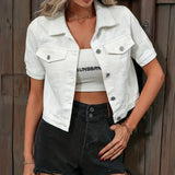 "Stylish Short-Sleeve Denim Jacket for Women - Sabrine"