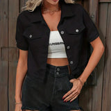 "Stylish Short-Sleeve Denim Jacket for Women - Sabrine"