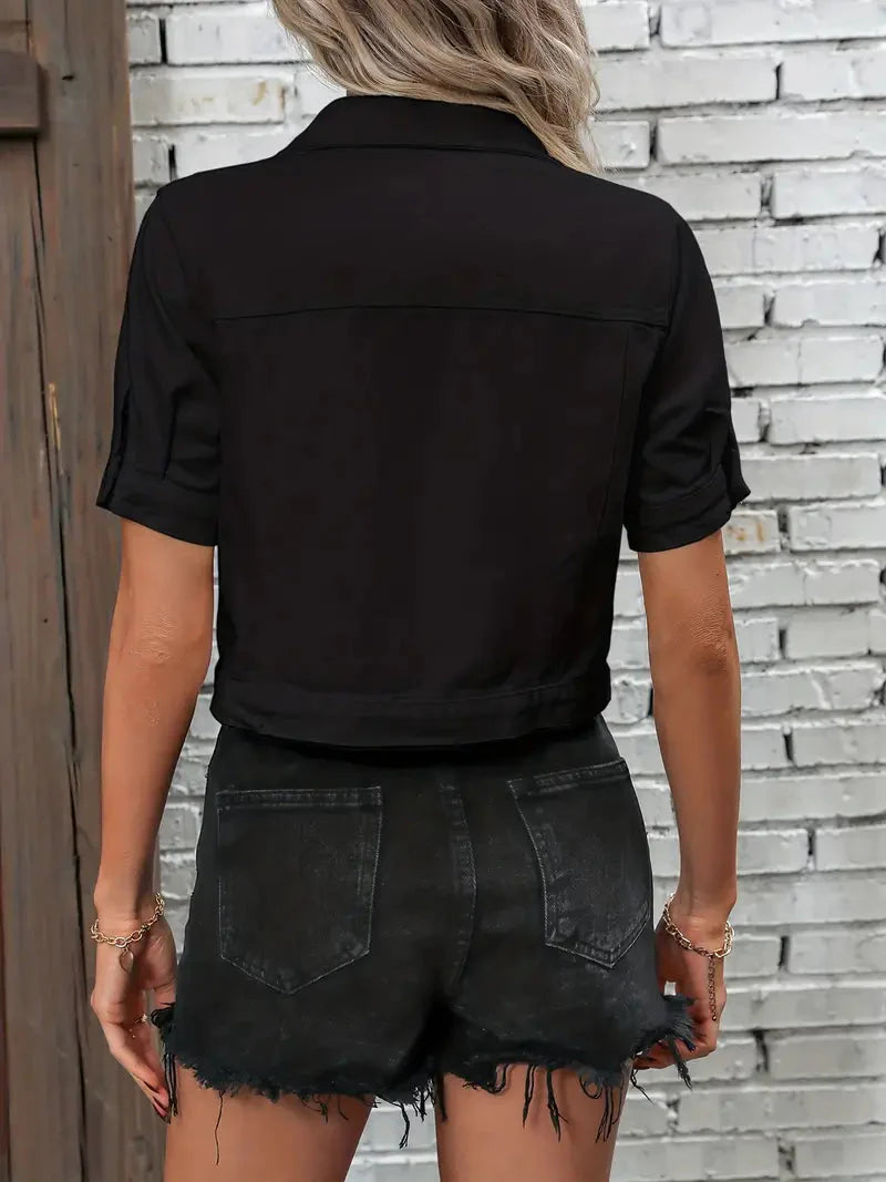 "Stylish Short-Sleeve Denim Jacket for Women - Sabrine"