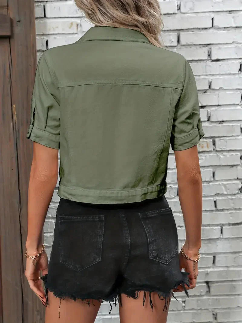 "Stylish Short-Sleeve Denim Jacket for Women - Sabrine"
