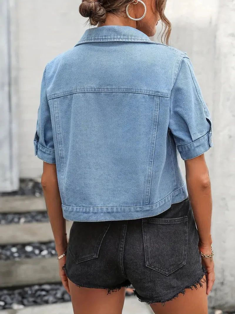 "Stylish Short-Sleeve Denim Jacket for Women - Sabrine"