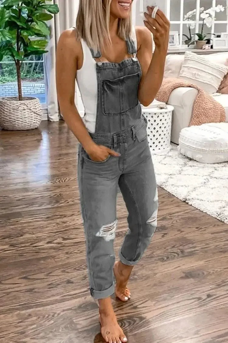 "Grace | Sleeveless Denim Jumpsuit - Casual Chic Style"