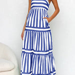 Margovil Spaghetti Strap Tiered Color Block Striped Maxi Dress afbeelding 9