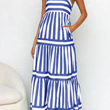 Margovil Spaghetti Strap Tiered Color Block Striped Maxi Dress afbeelding 9