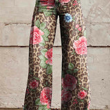 Margovil Leopard Floral Print Wide Leg Pocketed Pants afbeelding 1