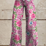 Margovil Leopard Floral Print Wide Leg Pocketed Pants afbeelding 2