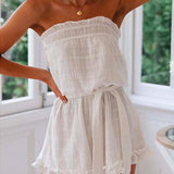 Margovil Off Shoulder Sleeveless Tie Waist Ruffle Romper afbeelding 1