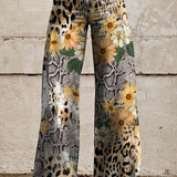 Margovil Leopard Floral Print Wide Leg Pocketed Pants afbeelding 3