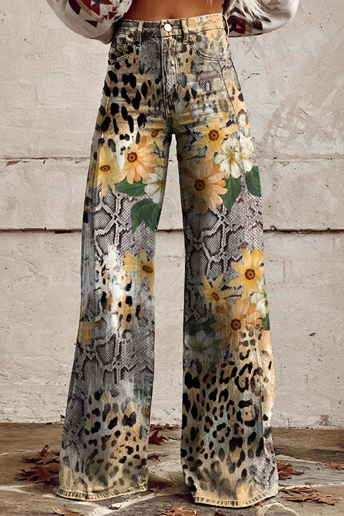 Margovil Leopard Floral Print Wide Leg Pocketed Pants afbeelding 3