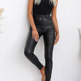 High Waist Faux Leather Stretchy Slim Fit Pants afbeelding 1