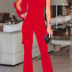 Margovil One Shoulder Slit Sleeve Tie Knot Jumpsuit afbeelding 4