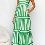 Margovil Spaghetti Strap Tiered Color Block Striped Maxi Dress afbeelding 1
