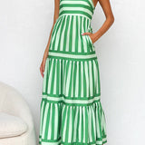 Margovil Spaghetti Strap Tiered Color Block Striped Maxi Dress afbeelding 1