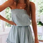 Margovil Off Shoulder Sleeveless Tie Waist Ruffle Romper afbeelding 3