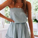 Margovil Off Shoulder Sleeveless Tie Waist Ruffle Romper afbeelding 3