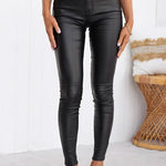 High Waist Faux Leather Stretchy Slim Fit Pants afbeelding 3