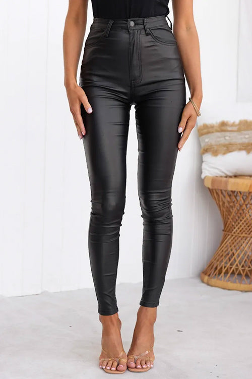 High Waist Faux Leather Stretchy Slim Fit Pants afbeelding 3