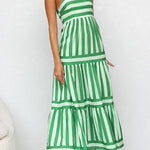 Margovil Spaghetti Strap Tiered Color Block Striped Maxi Dress afbeelding 2