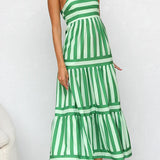 Margovil Spaghetti Strap Tiered Color Block Striped Maxi Dress afbeelding 2