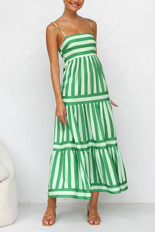 Margovil Spaghetti Strap Tiered Color Block Striped Maxi Dress afbeelding 2