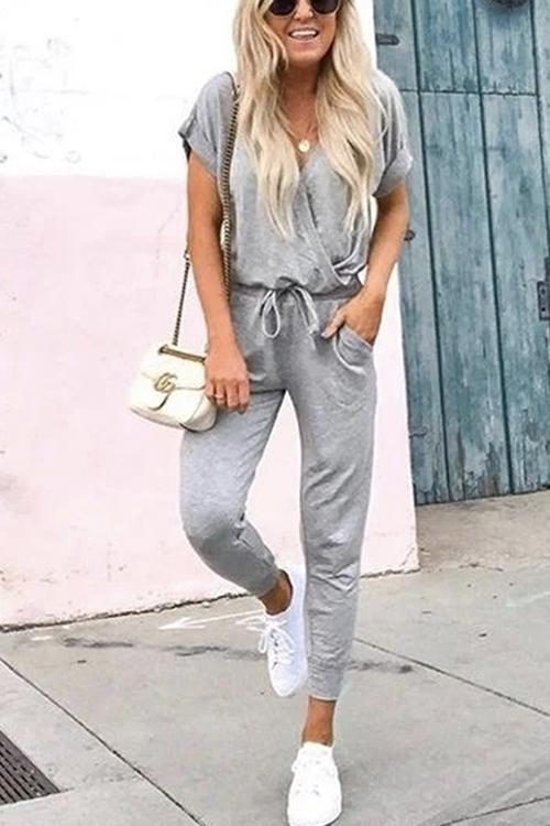 Margovil V Neck Wrap Jumpsuit with Pockets afbeelding 4