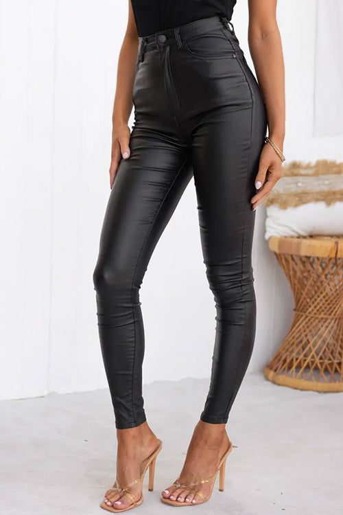 High Waist Faux Leather Stretchy Slim Fit Pants afbeelding 4
