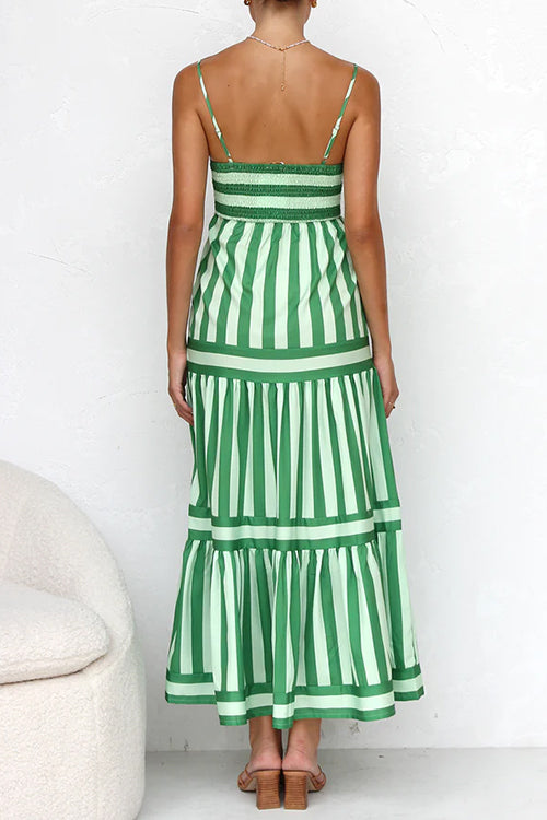 Margovil Spaghetti Strap Tiered Color Block Striped Maxi Dress afbeelding 3