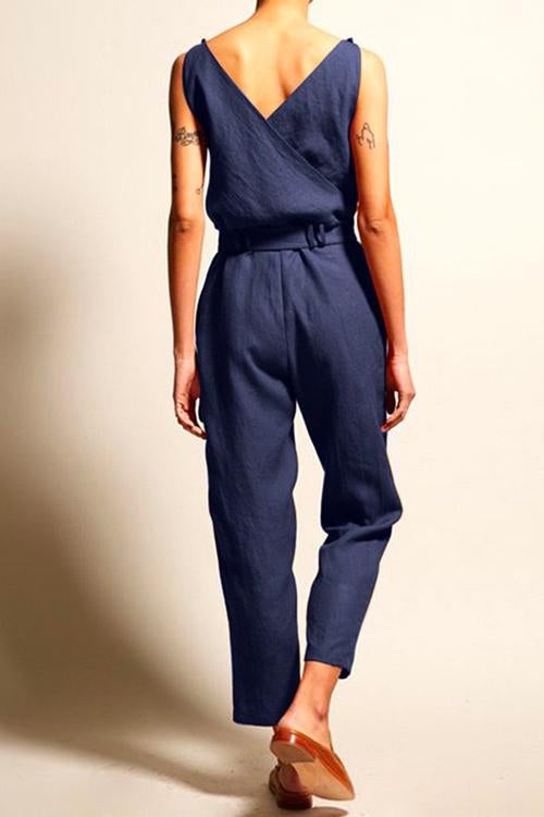Margovil Casual V Neck Sleeveless Wrapped Jumpsuit afbeelding 4