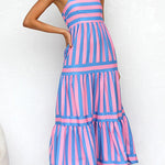 Margovil Spaghetti Strap Tiered Color Block Striped Maxi Dress afbeelding 4