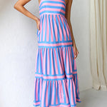 Margovil Spaghetti Strap Tiered Color Block Striped Maxi Dress afbeelding 5