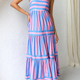 Margovil Spaghetti Strap Tiered Color Block Striped Maxi Dress afbeelding 5