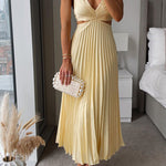 V Neck Cut Out Waist Sleeveless Pleated Maxi Dress(7 Colors Available!) afbeelding 1