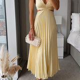 V Neck Cut Out Waist Sleeveless Pleated Maxi Dress(7 Colors Available!) afbeelding 1