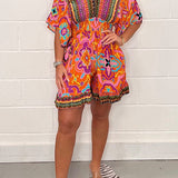 Margovil V Neck High Waist Wide Leg Printed Ruffle Romper afbeelding 1