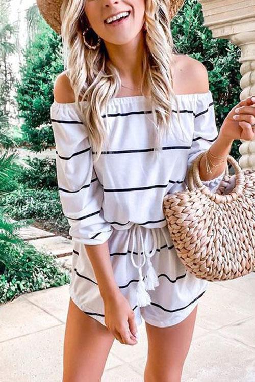 Margovil Oxygen Off Shoulder Beauty Striped Jumpsuit afbeelding 2