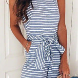 Margovil Crewneck Sleeveless Bow-knot Striped Romper afbeelding 2
