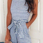 Margovil Crewneck Sleeveless Bow-knot Striped Romper afbeelding 1